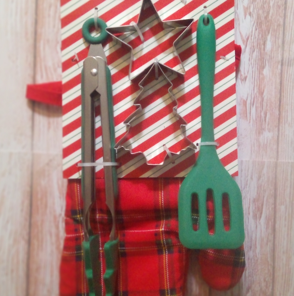 Cook with Color 5 Piece Baking Set 9inch tongs,Silicone Slotted Turner,Oven Mitt